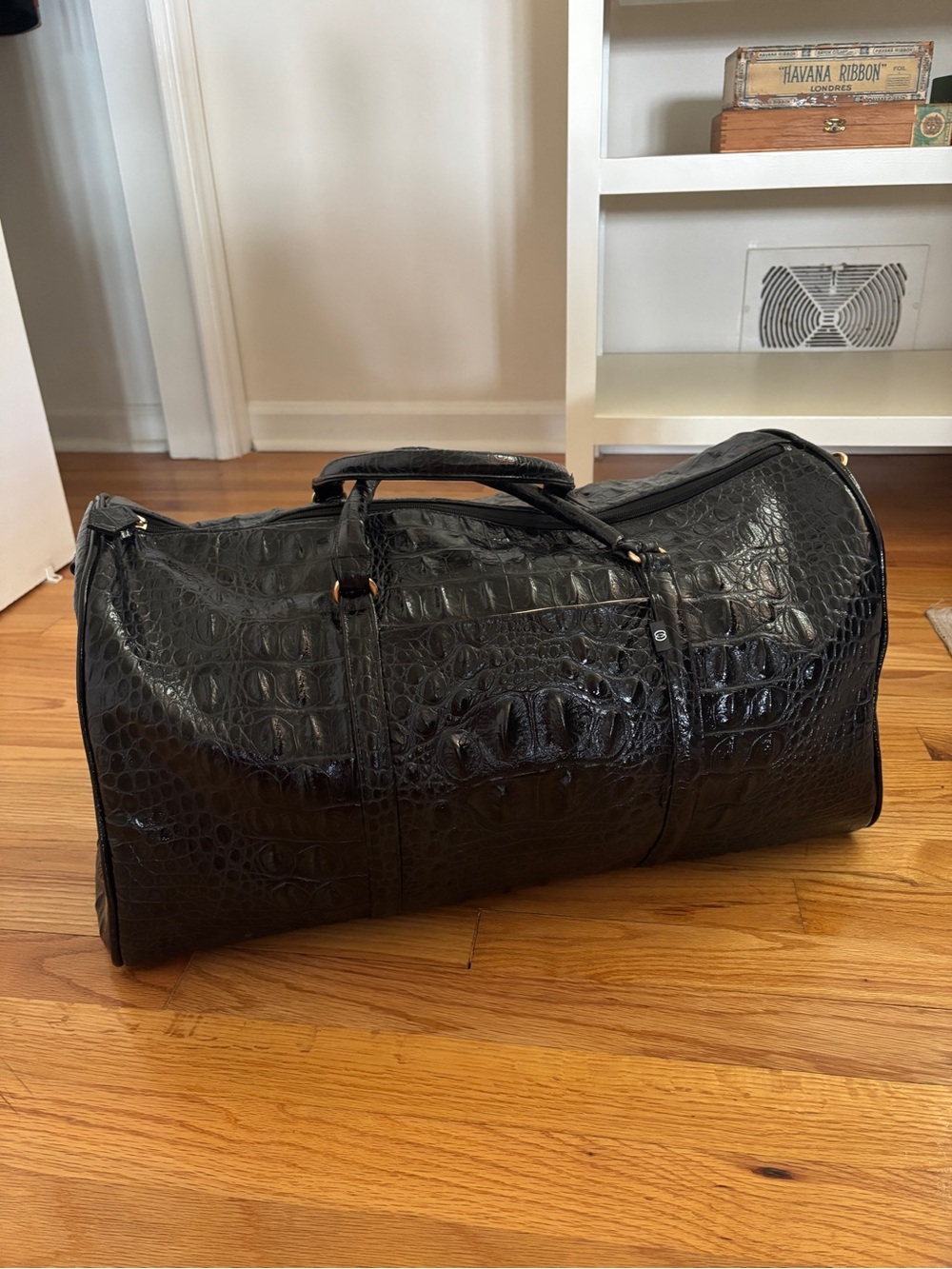 Veari Voyage Carry-On Duffle Bag Black Croc Embossed Leather NWT